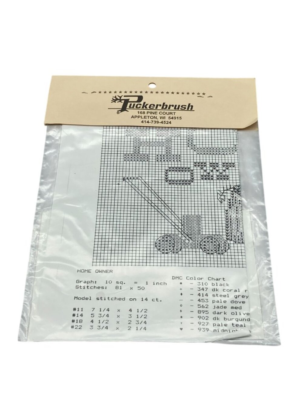 Vintage Cross Stitch Patterns, Puckerbrush Home Owner, New in Original Package - Picture 2 of 2
